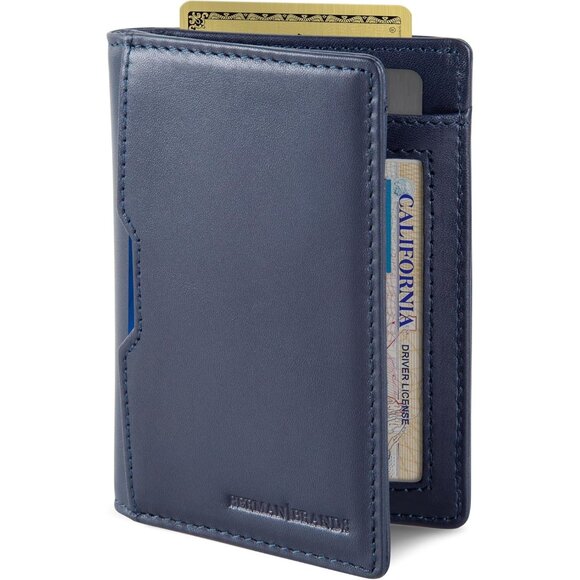 Men Blue Slim leather RFID Blocking Minimalist Card Front Pocket Wallets - Picture 4 of 10